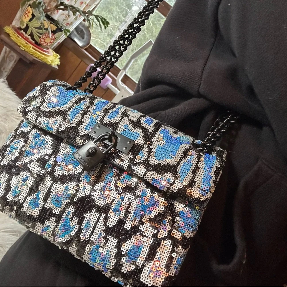 Kurt Geiger • Brixton Lock Iridescent Leopard Print Chain Strap Purse
